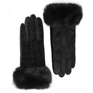 Women's Winter Gloves Faux Fur Chenille Touch Screen Smart Text Black